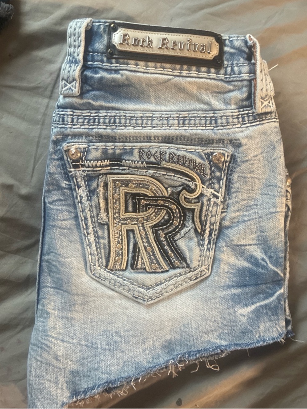 Rock Revival Light Blue Denim Pocket with Embellished RR Patch